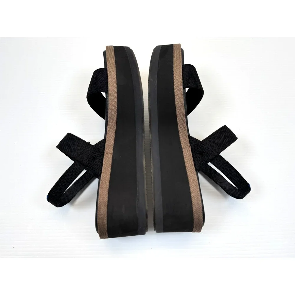 Rothy's Lightweight Wedge Sandals Women 7 EUC Strappy Stretch Knit OpenToe Black